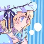  1girl blonde_hair blue_eyes crescent dress hat kokonoha_mikage letter lowres maribel_hearn ribbon short_hair smile solo star touhou 