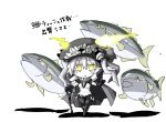  1girl blush chibi fish kantai_collection simple_background solo translation_request white_background wo-class_aircraft_carrier yellow_eyes yu-ves 