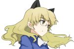  1girl animal_ears ascot blonde_hair bust cat_ears eyebrows glasses jacket long_hair military military_uniform perrine_h_clostermann semi-rimless_glasses shiratama_(hockey) simple_background solo strike_witches under-rim_glasses uniform white_background yellow_eyes 