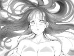  1girl black_hair breasts cleavage hyuuga_hinata long_hair looking_at_viewer monochrome naruto naruto_shippuuden out-of-frame_censoring yrk_yuriko 