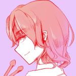  1girl collarbone dee_(gongqiyouchi) drumsticks ears eyebrows eyelashes face horikawa_raiko looking_back neck nose profile purple_background red_eyes redhead short_hair simple_background smile solo tagme touhou 