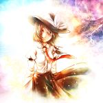  1girl bow brown_hair clock flower hair_bow hat magic_circle moon necktie petals porupu red_eyes ribbon short_hair skirt solo touhou usami_renko wind 