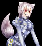  1girl animal_ears armor black_background blush breasts fang inubashiri_momiji oohirakeisuke open_mouth red_eyes short_hair silver_hair simple_background solo tagme tail touhou wolf_ears wolf_tail 