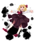  &gt;:d 1girl :d blonde_hair darkness fang hair_ribbon hikage open_mouth outstretched_arms red_eyes ribbon rumia shirt short_hair skirt smile spread_arms touhou vest 