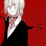  1boy accelerator albino choker formal red_background red_eyes short_hair smile suit to_aru_majutsu_no_index toooka white_hair 