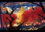  autumn autumn_leaves bubble bush clouds cola_(gotouryouta) dutch_angle fish fish_tank letterboxed marble no_humans original plant ripples sky star_(sky) sunset tree water window 