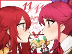  aikatsu! blonde_hair blue_eyes blush character_request crossover happy_birthday hitoto long_hair mouth_hold multiple_girls open_mouth otoshiro_seira pocky pocky_day pocky_kiss ponytail red_eyes redhead saegusa_kii shared_food signature surprised twintails 
