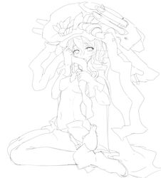  1girl kantai_collection lineart looking_at_viewer monochrome sketch solo wo-class_aircraft_carrier yu-ves 