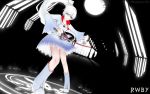  blue_eyes long_hair moon night rwby side_ponytail sword thigh-highs weiss_schnee white_hair 