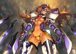  armor blazblue blonde_hair blue_eyes breasts glowing glowing_eyes mu-12 navel strapless_bottom under_boob unizama 