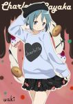  blue_eyes blue_hair charlotte mahou_shoujo_madoka_magica miki_sayaka short_hair skirt sweater sweets 