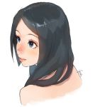  1girl black_hair blue_eyes blush bust efmoe freckles from_behind highres lips long_hair original parted_lips sketch solo 