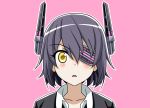  1girl animated animated_gif blush closed_eyes eyepatch face full-face_blush headgear kantai_collection looking_at_viewer mikakunin_de_shinkoukei parody pink_background purple_hair short_hair solo steam tenryuu_(kantai_collection) tk8d32 wavy_mouth yellow_eyes 