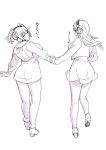  2girls breasts headphones holding_hands huge_breasts large_breasts long_hair monochrome multiple_girls nitroplus plump short_hair super_pochaco super_sonico syachihoko_chan twintails 