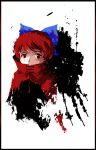  1girl border bow cape hair_bow paint_splatter red_eyes redhead sekibanki short_hair solo touhou tren 