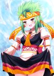  1girl blush green_hair highres open_mouth original skirt_hold smile solo yatsu_(sasuraino) 