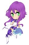  1girl animated animated_gif blinking blush boots borrowed_character chibi flat_chest full_body ghost gloves green_eyes isabelle_(acerailgun) long_hair original purple_hair sereruu short_shorts shorts smile solo thigh-highs transparent_background 