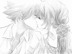  1boy 1girl closed_eyes couple hetero katekyo_hitman_reborn kiss lenny-tree long_hair monochrome older sasagawa_kyouko sawada_tsunayoshi short_hair 