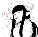  1girl blush closed_eyes dated horns jaco monochrome open_mouth original pocky pocky_day simple_background solo white_background 