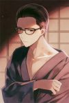  1boy black_eyes black_hair glasses japanese_clothes joseph_oda kimono solo the_evil_within yasuda_(fareast_blade) 