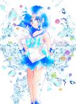  1girl bishoujo_senshi_sailor_moon blue_eyes blue_hair blue_skirt bow choker circlet elbow_gloves gloves miniskirt mizuno_ami official_style parted_lips sailor_collar sailor_mercury short_hair skirt solo water white_gloves yoshizumi_rie 