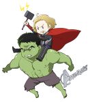  2boys avengers blonde_hair chibi hammer hulk marvel multiple_boys thor_(marvel) yasuda_(fareast_blade) 