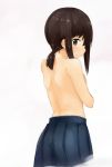    1girl abe_kanari back black_eyes brown_hair fubuki_(kantai_collection) kantai_collection payot ponytail skirt solo standing topless 