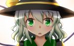  1girl green_eyes green_hair hat hat_ribbon komeiji_koishi looking_at_viewer open_mouth ribbon short_hair solo ten203159 touhou 