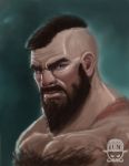  1boy beard bust chest_hair facial_hair josh_anthony_coon lips male mohawk muscle nose realistic scar shirtless solo street_fighter zangief 