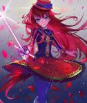  akira_hou blue_eyes character_request dress hat pantyhose petals rapier redhead sword top_hat weapon 