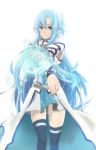  1girl akatsubak1 asuna_(sao) asuna_(sao-alo) blue_eyes blue_hair long_hair pointy_ears sword_art_online thigh-highs 