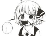  ... 1girl ahoge collared_shirt food_in_face food_in_mouth hair_ribbon jagabutter pocky ribbon rumia short_hair solo tareme touhou vest 