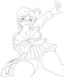  13988 1girl :d ^_^ blush closed_eyes curvy glasses hat heart heart_in_mouth ole_tower open_mouth outstretched_arm sitting sketch smile solo thick_thighs thighs wide_hips 
