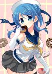  blue_eyes blue_hair food kantai_collection nagasioo school_uniform tagme urakaze_(kantai_collection) 