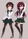  2girls brown_hair highres jojo_pose kantai_collection kisaragi_(kantai_collection) long_hair multiple_girls mutsuki_(kantai_collection) nagasioo pantyhose school_uniform short_hair tagme thigh-highs 