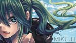  1girl character_name floating_hair green_eyes green_hair hatsune_miku highres long_hair open_mouth side_ponytail solo vocaloid 