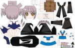  1girl absurdres artist_name blue_skirt breasts character_name cloak el_joey hat highres nagato_yuki paper_cut-out papercraft purple_hair school_swimsuit school_uniform skirt solo suzumiya_haruhi_no_yuuutsu swimsuit watermark web_address witch witch_hat yellow_eyes 