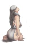  1girl bare_shoulders highres long_hair looking_up original pointy_ears silver_hair simple_background sky_of_morika solo white_background 