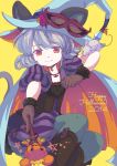 1girl animal_ears cape disguise grey_hair halloween hat iris_anemone looking_at_viewer mouse mouse_ears nazrin puffy_pants puffy_short_sleeves puffy_sleeves red_eyes short_sleeves smile solo tail touhou witch witch_hat