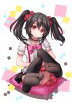  black_hair dress long_hair love_live!_school_idol_project pillow red_eyes thighhighs twintails yazawa_nico 