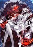  1girl breasts cleavage dress horns kantai_collection large_breasts long_hair looking_at_viewer midway_hime pale_skin pokimari red_eyes shinkaisei-kan very_long_hair white_dress white_hair 