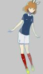  1girl animal_ears brown_hair character_request green_eyes shirono_kuma shirt shorts soccer_uniform socks solo sportswear strike_witches 