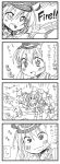  &gt;_&lt; 2girls 4koma anchor_hair_ornament artist_request bismarck_(kantai_collection) blush breath comic drooling english firing hair_ornament hat highres kantai_collection long_hair long_sleeves machinery military military_uniform monochrome multiple_girls open_mouth peaked_cap prinz_eugen_(kantai_collection) simple_background smoke sparkle sweatdrop symbol-shaped_pupils thigh-highs thought_bubble translation_request turret twintails uniform white_background 
