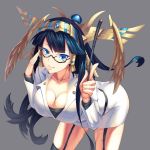  1girl black_hair blue_eyes breasts chari cleavage egyptian garters glasses headdress isis_(p&amp;d) long_hair puzzle_&amp;_dragons semi-rimless_glasses under-rims 