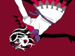  1girl black_hair bow directional_arrow dress horns kanitama_(putyourhead) kijin_seija multicolored_hair open_mouth outstretched_arms red_eyes redhead short_hair sketch smile solo streaked_hair touhou upside-down white_hair 