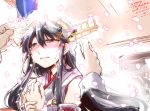  4girls antennae black_hair blush bridal_veil commentary_request dress hair_ornament happy_tears haruna_(kantai_collection) jewelry kantai_collection long_hair multiple_girls nontraditional_miko open_clothes open_dress petals pov_hands ring takana_shinno tears veil wedding wedding_ring 