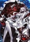  1girl breasts clouds dress horns kantai_collection large_breasts lightning long_hair looking_at_viewer midway_hime pokimari red_eyes shinkaisei-kan solo very_long_hair white_dress white_hair white_skin 