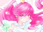  1girl aino_megumi bow character_name cure_lovely elbow_gloves face gloves hair_bow happinesscharge_precure! highres innocent_form_(happinesscharge_precure!) long_hair magical_girl pink_eyes pink_hair ponytail precure shipu_(gassyumaron) solo white_gloves 
