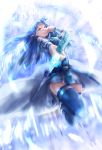  1girl asuna_(sao) asuna_(sao-alo) blue_eyes blue_hair highres long_hair pointy_ears sword sword_art_online thigh-highs tsutsumotase weapon 
