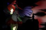  1girl beluo77 bow cape castle disembodied_head hair_bow long_sleeves night open_mouth red_eyes redhead sekibanki short_hair skirt solo touhou wind 
